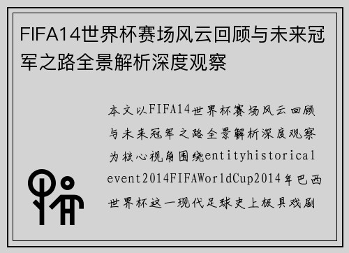 FIFA14世界杯赛场风云回顾与未来冠军之路全景解析深度观察